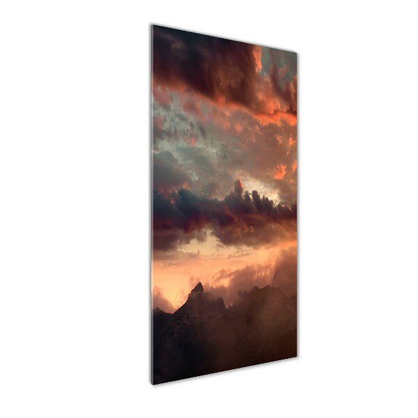 Quadro in vetro verticale Tramonto sulle montagne