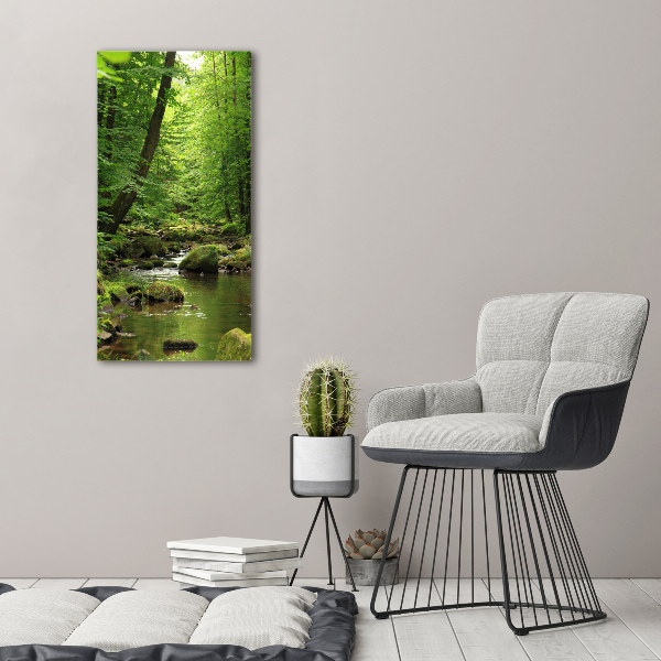 Quadro di vetro verticale Fiume nella foresta
