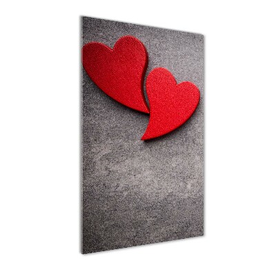 Quadro stampa su vetro verticale Cuori rossi