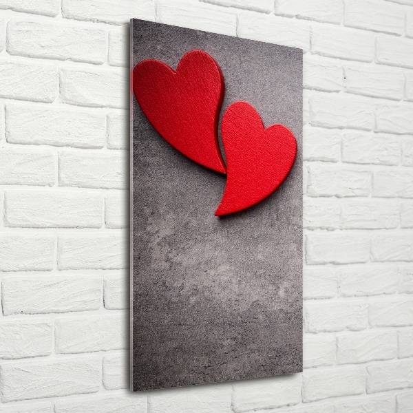 Quadro stampa su vetro verticale Cuori rossi