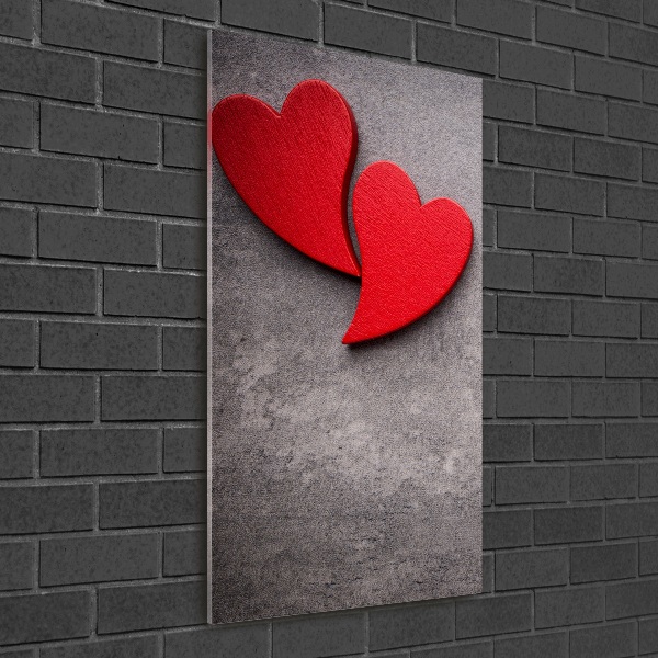 Quadro stampa su vetro verticale Cuori rossi