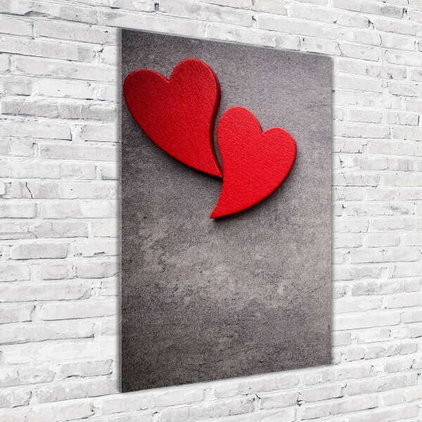 Quadro stampa su vetro verticale Cuori rossi