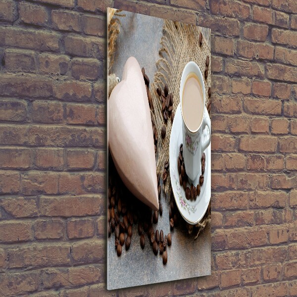 Quadro di vetro verticale Caffè e cuore