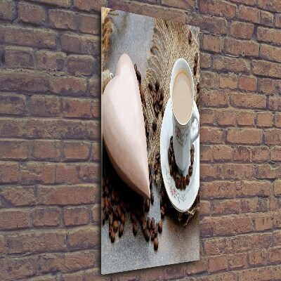 Quadro di vetro verticale Caffè e cuore