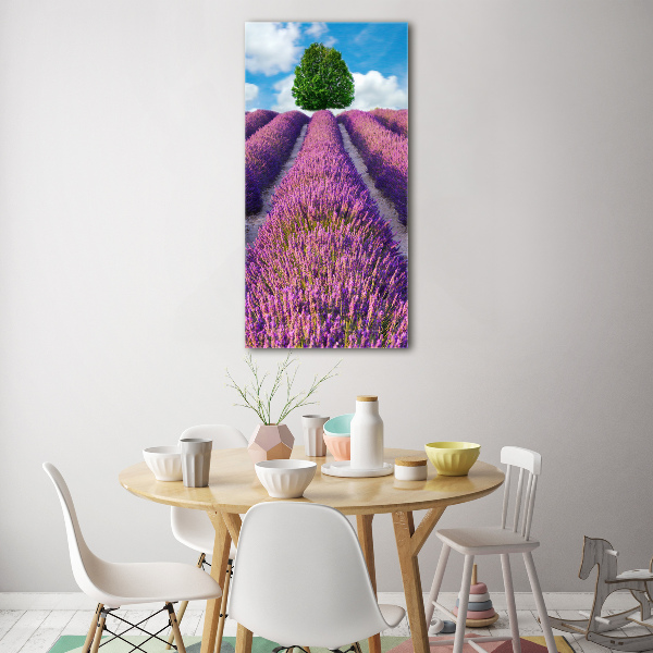 Quadro di vetro verticale Campo di lavanda