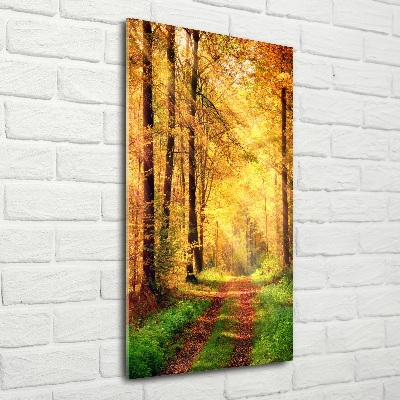 Quadro stampa su vetro verticale Foresta in autunno
