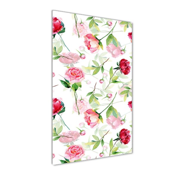 Quadro in vetro verticale Rose e peonie