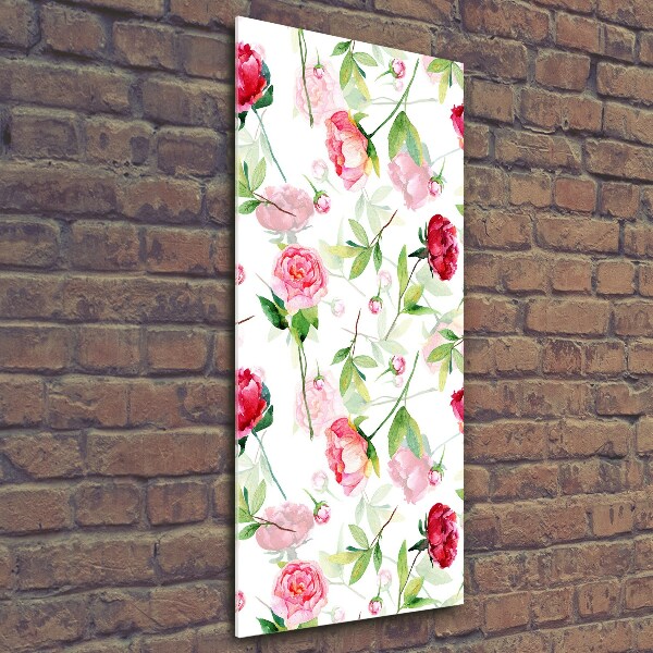 Quadro in vetro verticale Rose e peonie