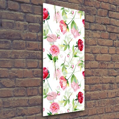 Quadro in vetro verticale Rose e peonie