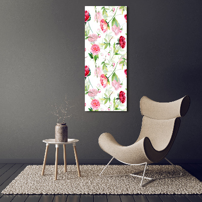 Quadro in vetro verticale Rose e peonie