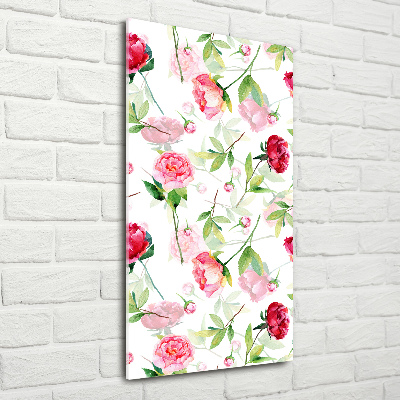 Quadro in vetro verticale Rose e peonie