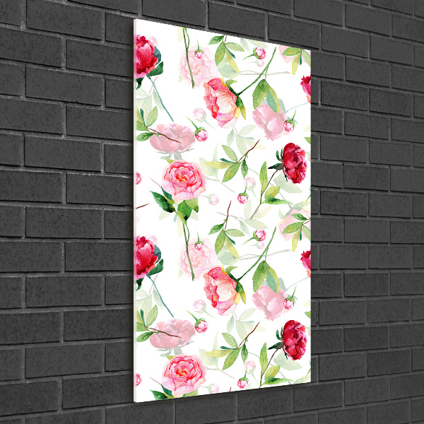 Quadro in vetro verticale Rose e peonie