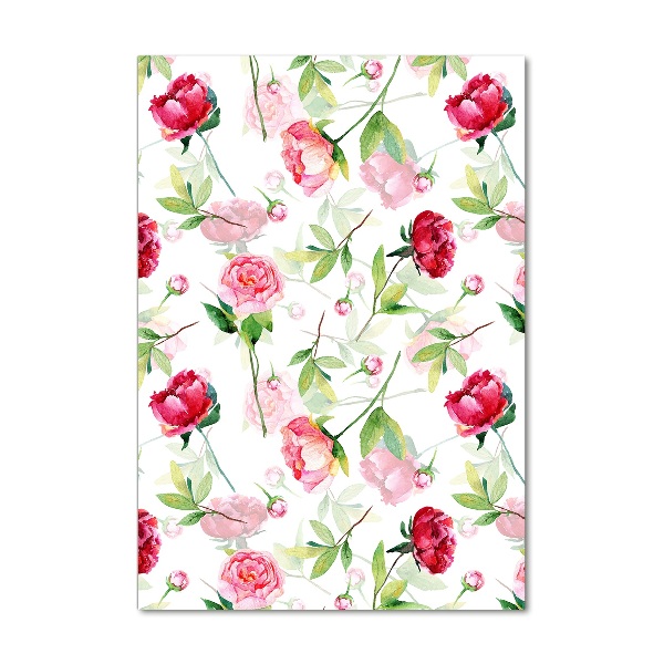 Quadro in vetro verticale Rose e peonie