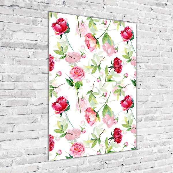 Quadro in vetro verticale Rose e peonie