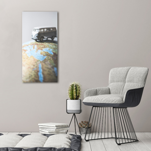 Quadro vetro verticale Furgone su un globo