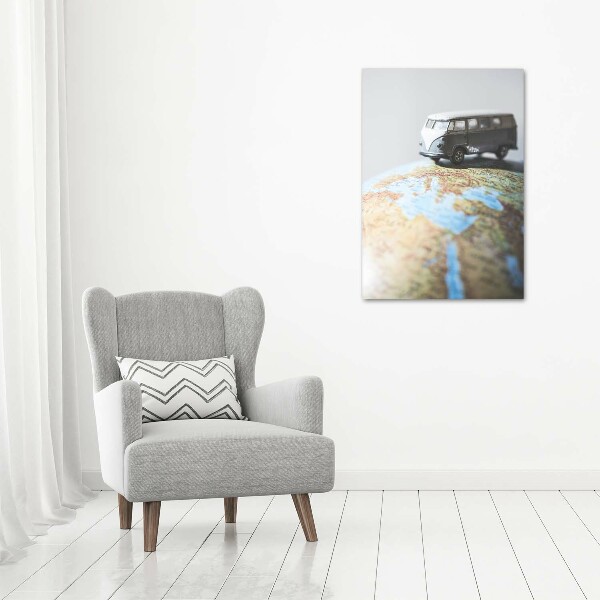 Quadro vetro verticale Furgone su un globo