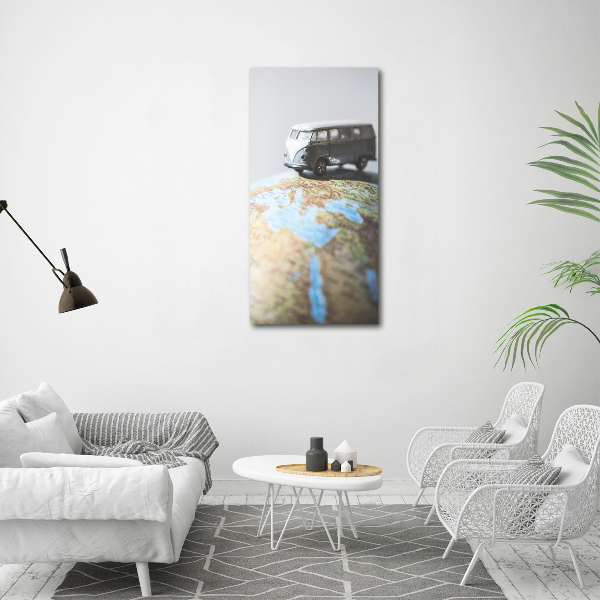 Quadro vetro verticale Furgone su un globo