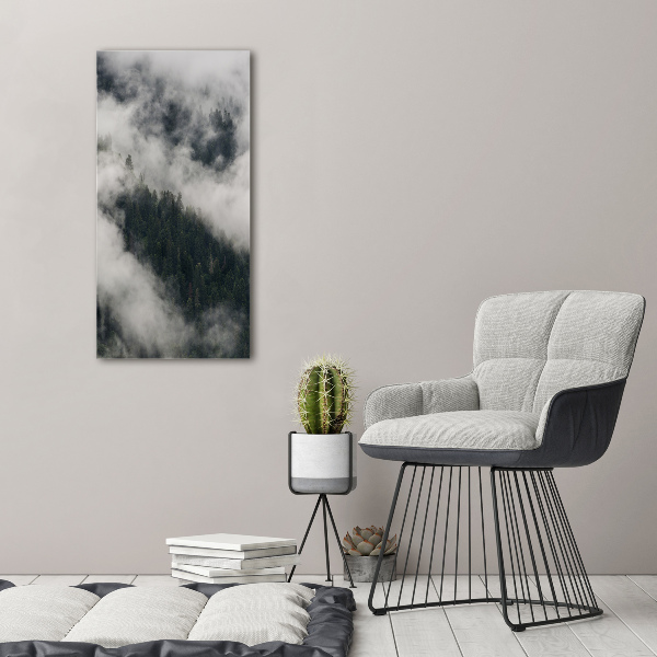 Quadro in vetro verticale Una nuvola sopra la foresta