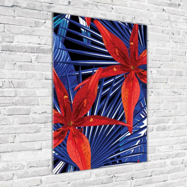 Quadro in vetro verticale Fiori tropicali