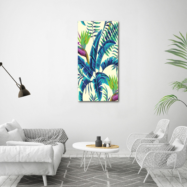Quadro in vetro verticale Foglie tropicali