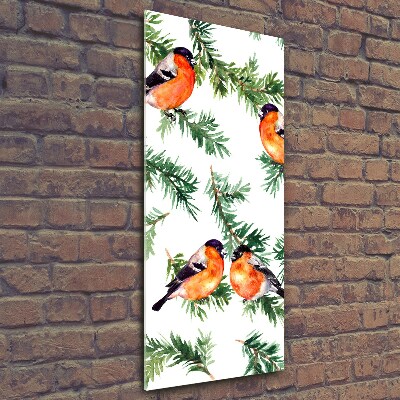 Quadro di vetro verticale Pettirosso e conifere