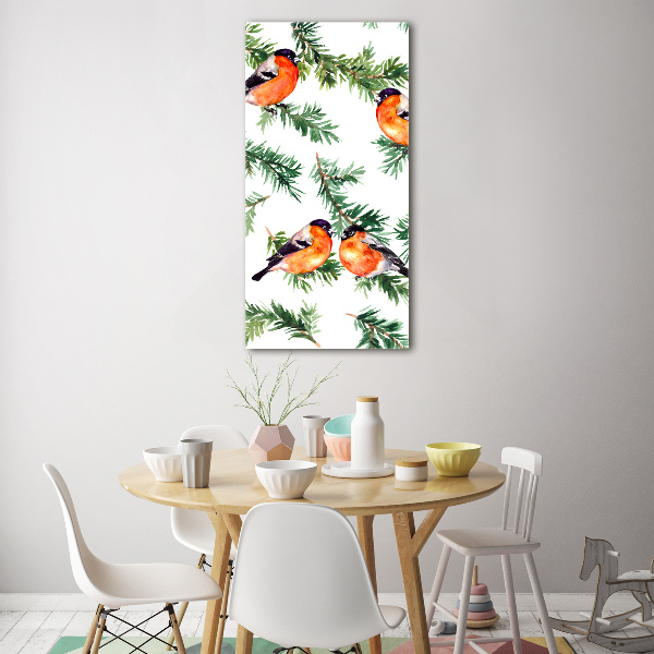 Quadro di vetro verticale Pettirosso e conifere