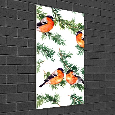 Quadro di vetro verticale Pettirosso e conifere