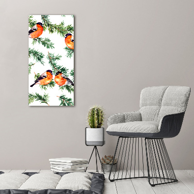 Quadro di vetro verticale Pettirosso e conifere