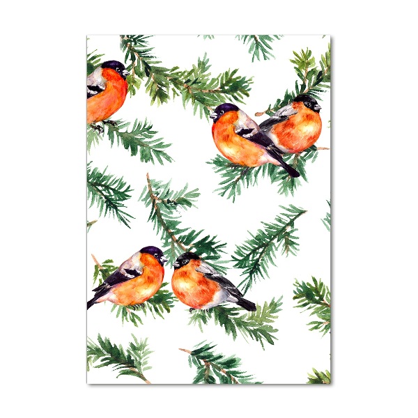 Quadro di vetro verticale Pettirosso e conifere
