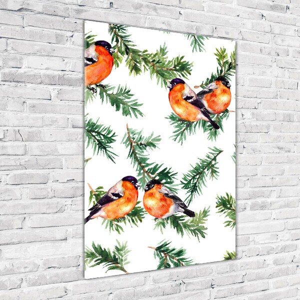 Quadro di vetro verticale Pettirosso e conifere