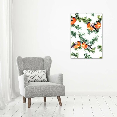 Quadro di vetro verticale Pettirosso e conifere