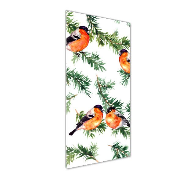 Quadro di vetro verticale Pettirosso e conifere