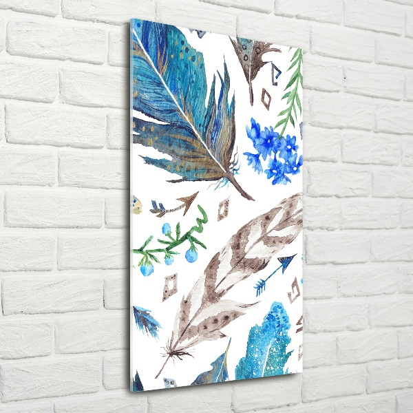 Quadro in vetro verticale Piume e fiori