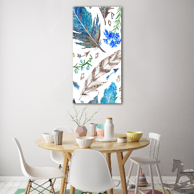 Quadro in vetro verticale Piume e fiori