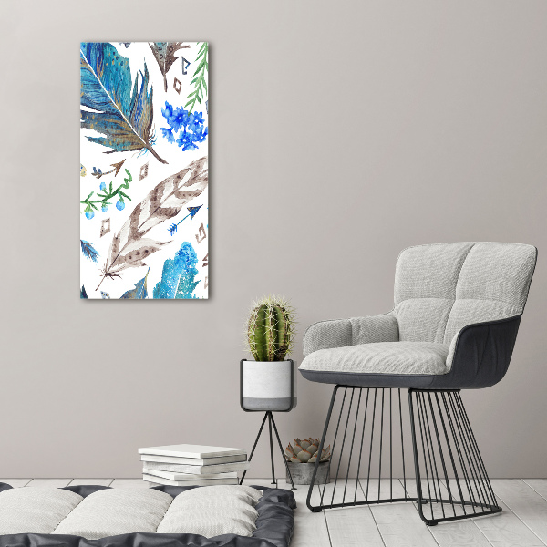 Quadro in vetro verticale Piume e fiori