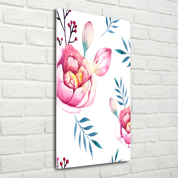 Quadro vetro verticale Peonie