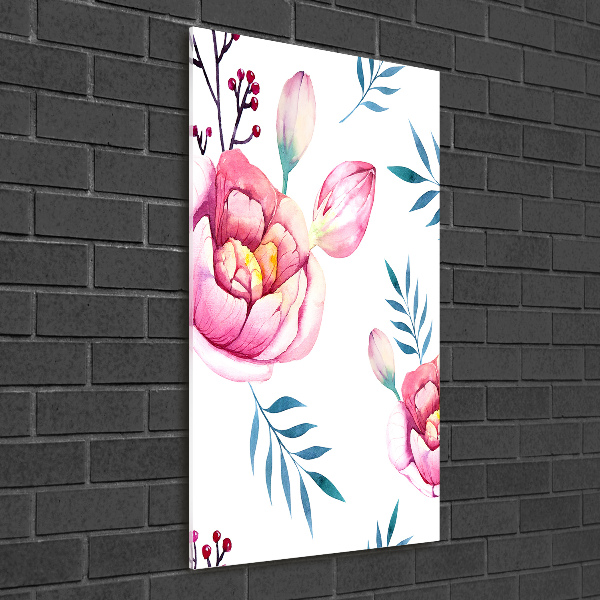 Quadro vetro verticale Peonie