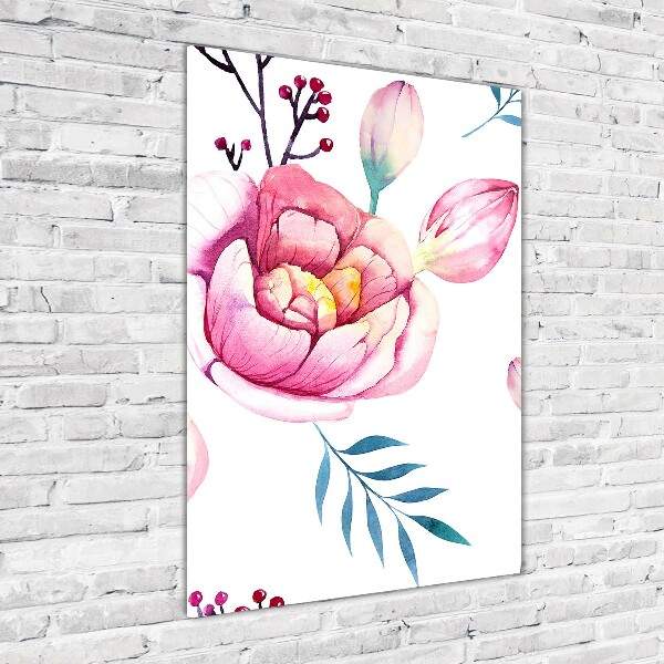 Quadro vetro verticale Peonie