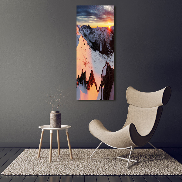 Quadro stampa su vetro verticale Montagne in inverno