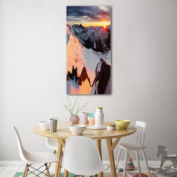 Quadro stampa su vetro verticale Montagne in inverno