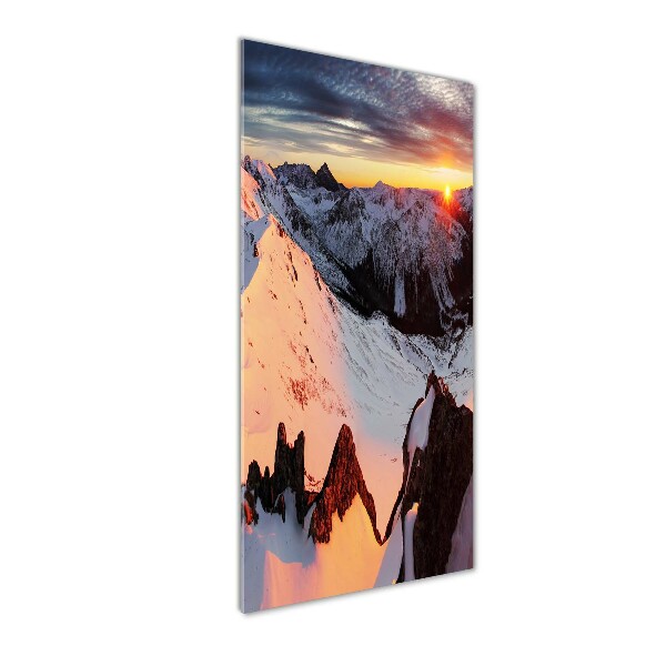 Quadro stampa su vetro verticale Montagne in inverno