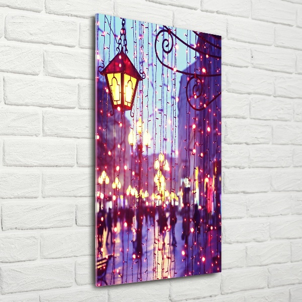 Quadro di vetro verticale Luci in città