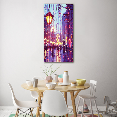 Quadro di vetro verticale Luci in città