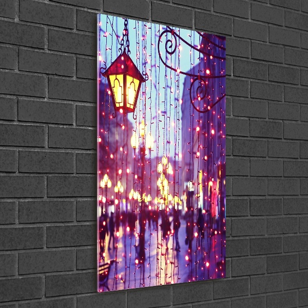 Quadro di vetro verticale Luci in città