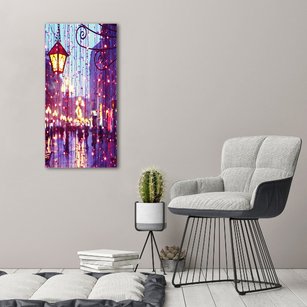 Quadro di vetro verticale Luci in città