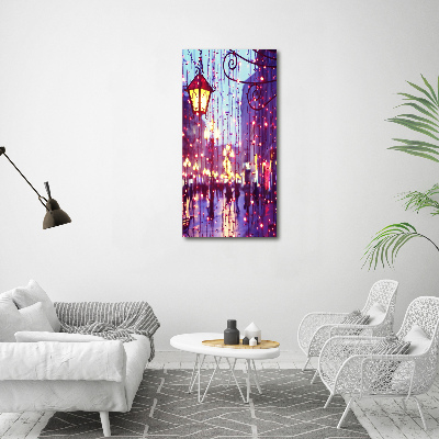 Quadro di vetro verticale Luci in città