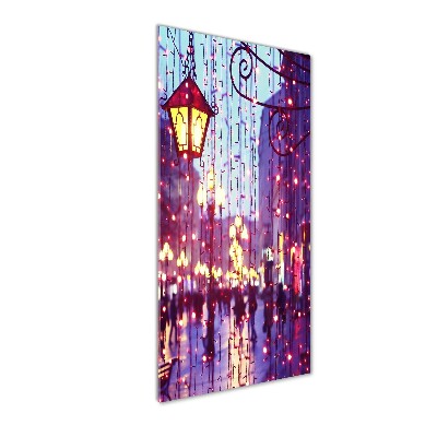 Quadro di vetro verticale Luci in città