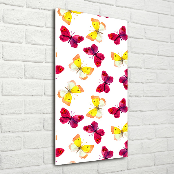 Quadro stampa su vetro verticale Farfalle colorate