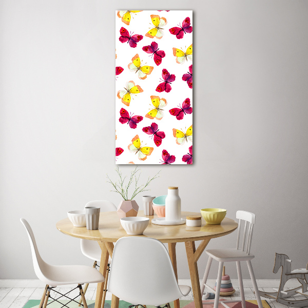 Quadro stampa su vetro verticale Farfalle colorate