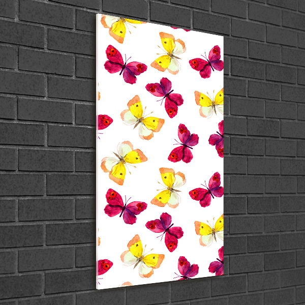 Quadro stampa su vetro verticale Farfalle colorate